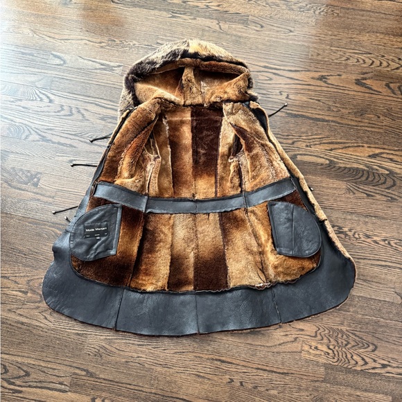 Women's Brown 💯% genuine shearling Fur Trim Coat - Picture 3 of 13